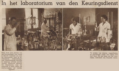 874694 Collage van 2 foto's betreffende het werk in het laboratorium van de Keuringsdienst van Waren (Rijnkade 2) te ...